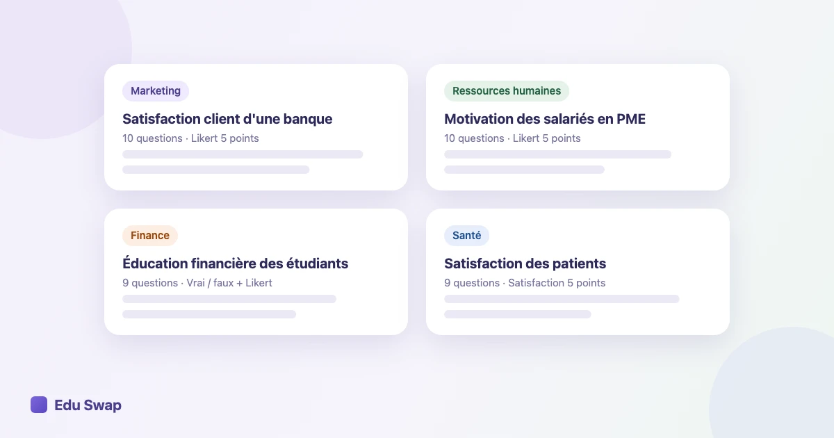 Exemples de questionnaires de mémoire par filière : marketing, ressources humaines, finance et santé
