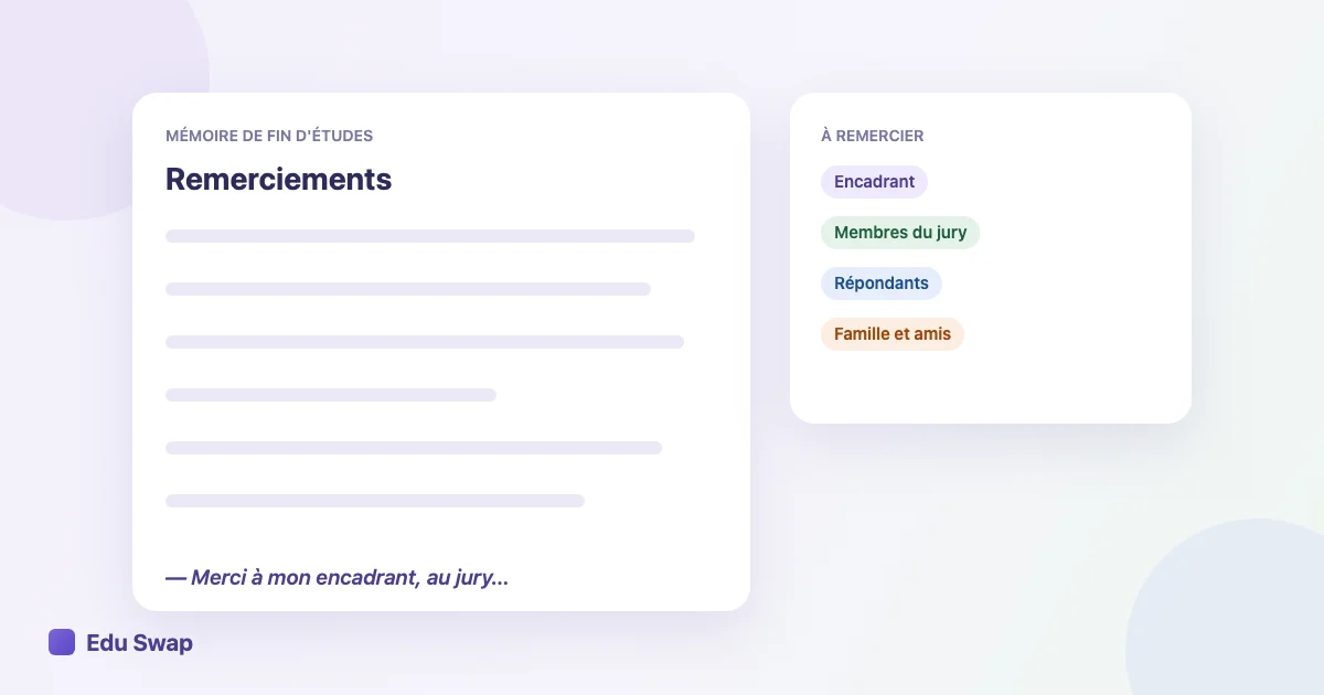 Illustration d'une page de remerciements de mémoire avec un encadré de texte et une signature