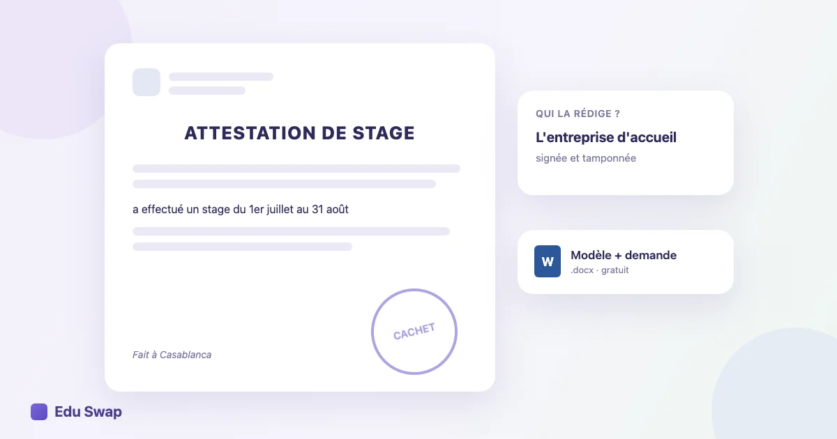 Attestation de stage avec l'en-tête de l'entreprise, les dates du stage et le cachet