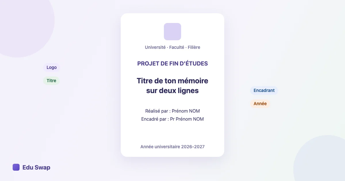 Page de garde de mémoire avec le logo de l'université, le titre, l'auteur, l'encadrant et l'année